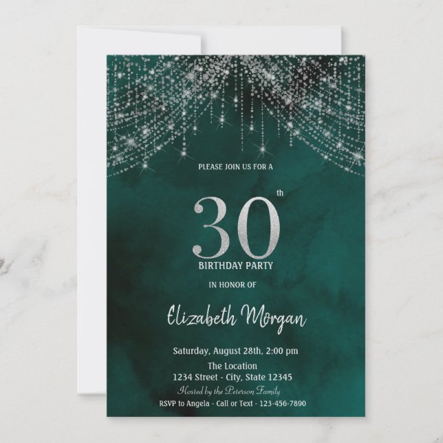 Invitation Guirlandes élégantes sur fond vert pour 30e annive (Devant)