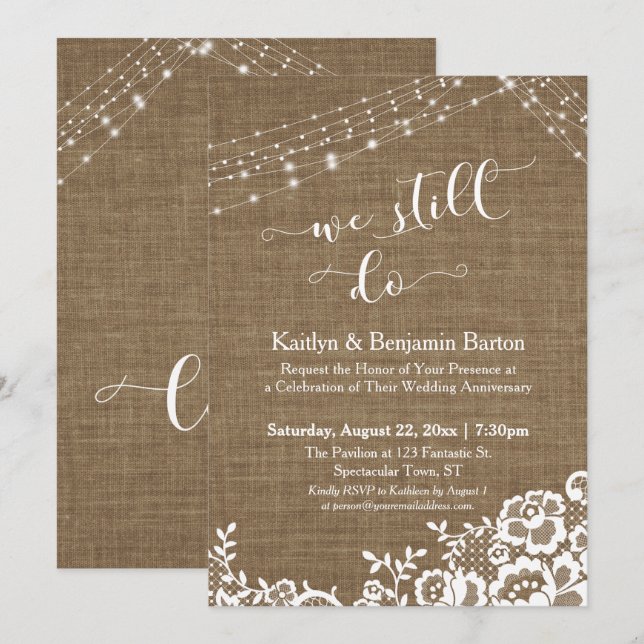 Invitation Guirlandes lumineuses à ruban de jute Nous faisons (Devant / Derrière)