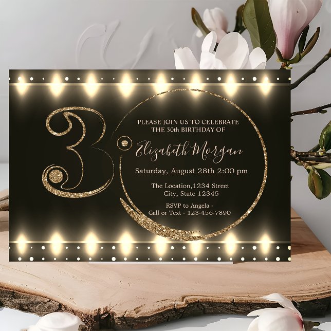 Invitation Guirlandes Lumineuses Dorées 30e Anniversaire   (Créateur téléchargé)