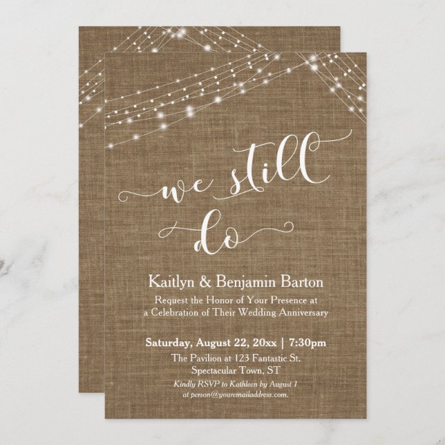 Invitation Guirlandes lumineuses en jute We Still Do Annivers (Devant / Derrière)