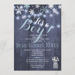 Invitation Guirlandes lumineuses flocons de neige bois de gra