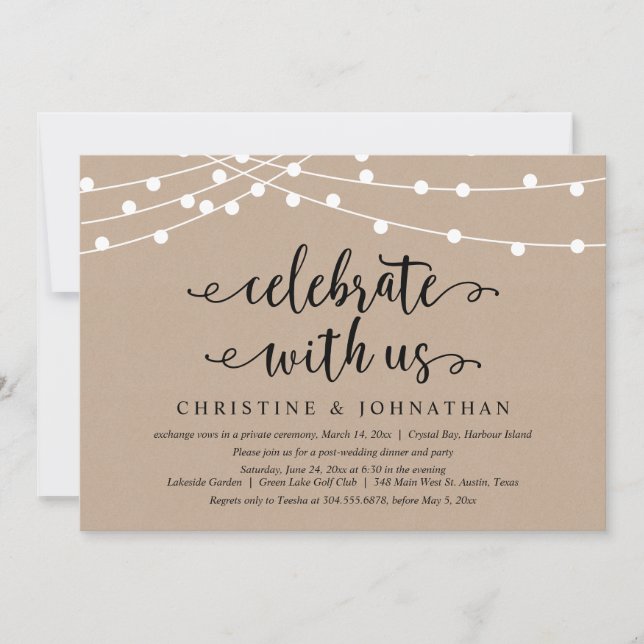 Invitation Guirlandes lumineuses rustiques, Célébrez avec nou (Devant)
