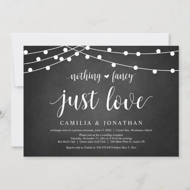 Invitation Guirlandes Lumineuses, Tableau Noir, Mariage Intim (Devant)