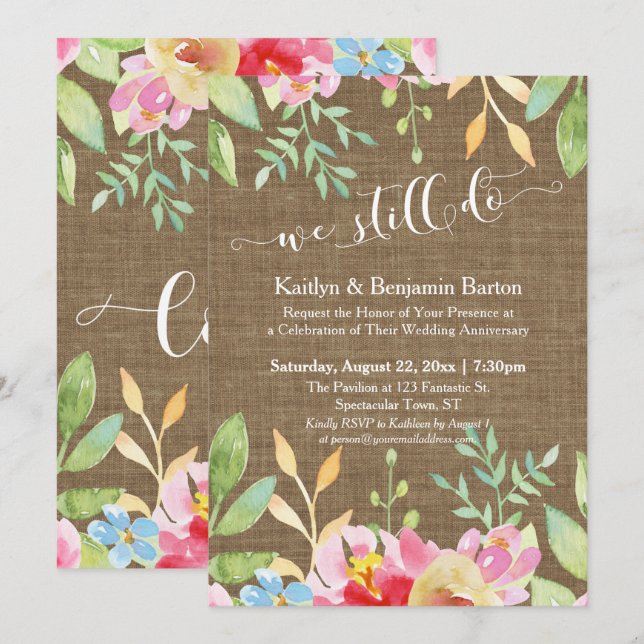 Invitation Guirlandes Lumineuses Toile de Jute Dentelle Nous  (Devant / Derrière)