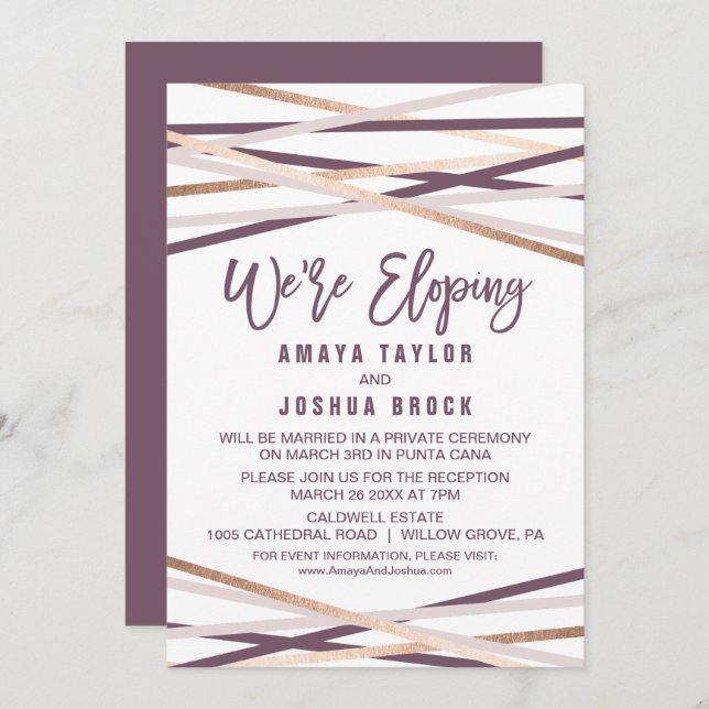 Invitation Guirlandes Rose Pâle et Or Rose Nous Fuyons (Devant / Derrière)