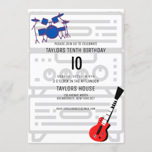 Invitation Guitar Drums Amp Music Birthday Party