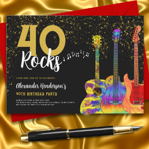 Invitation Guitare 40e anniversaire de la Parties scintillant