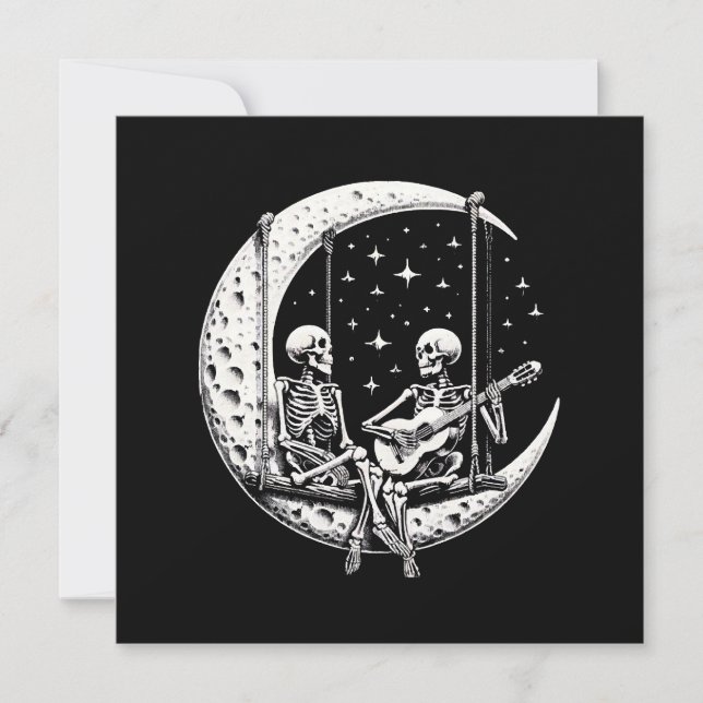 Invitation Guitare de lune de couple de squelettes (Devant)