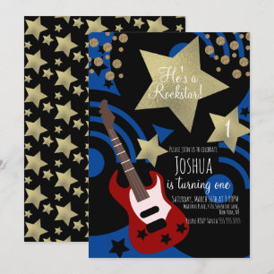 Invitation Guitare de Rockstar Garçons Fausse Étoile en Or Do