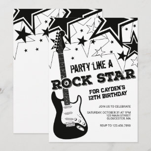 Invitation Guitare de rockstar noir et blanc anniversaire