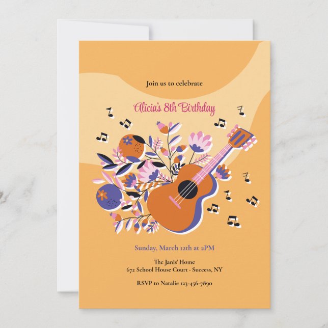 Invitation Guitare et Fleurs (Devant)