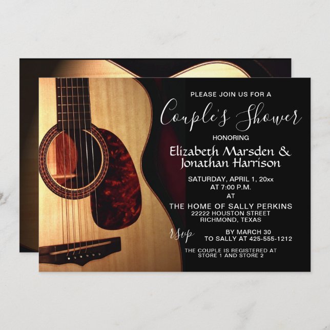 Invitation Guitare moderne Musical Handlettered Couple's Show (Devant / Derrière)