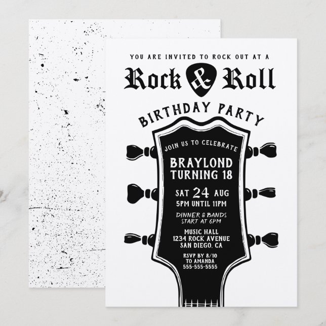 Invitation Guitare Rock n Roll en Papier Kraft (Devant / Derrière)