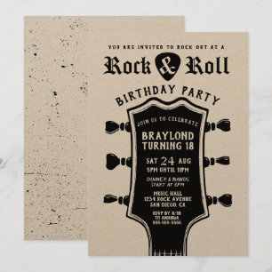 Invitation Guitare Rock n Roll en Papier Kraft