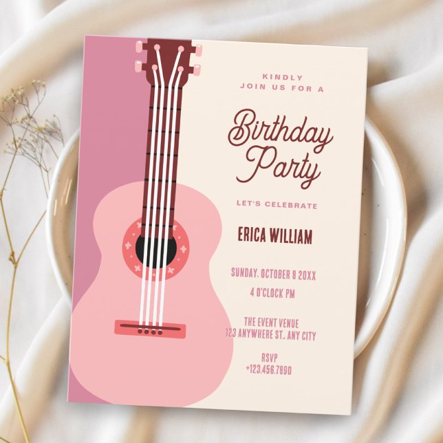 Invitation Guitare rose  (Créateur téléchargé)