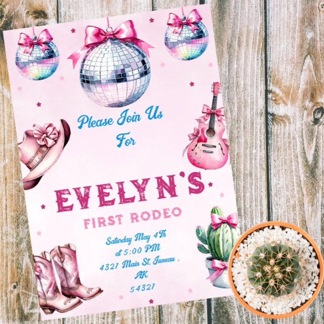 Invitation Guitare rose Cowboy Party Cactus Anniversaire (Créateur téléchargé)