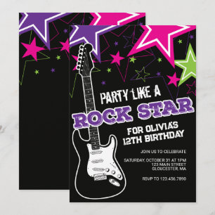 Invitation Guitare rose violet rockstar pour anniversaire