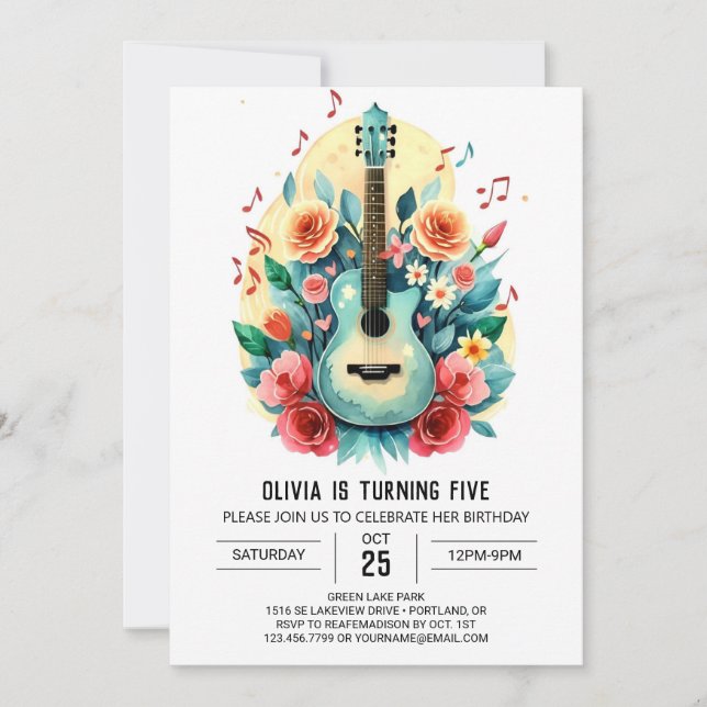 Invitation Guitare simple et personnalisable Anniversaire (Devant)