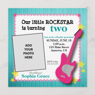 Invitation Guitare & Stars Fille Rockstar Anniversaire