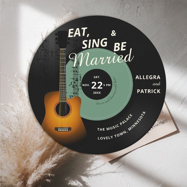Invitation Guitare Vintage Enregistrement Musique Musicien Sa (musician wedding invitation music record vintage vinyl lp sage green score acoustic guitar black)