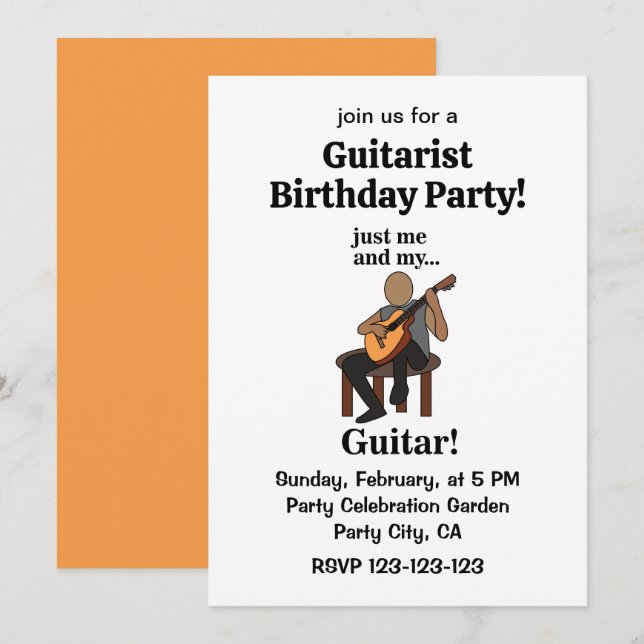 Invitation Guitarist Playing Guitar Birthday Party (Devant / Derrière)