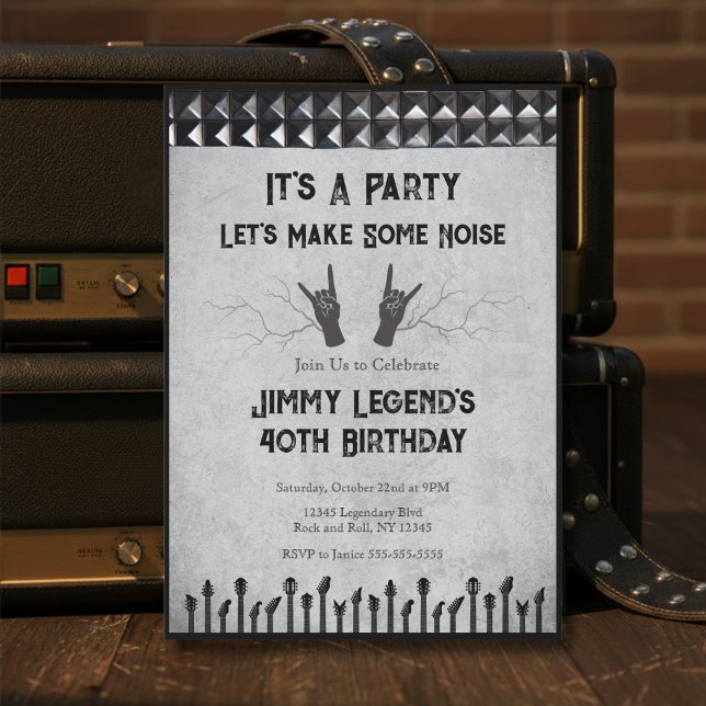 Invitation Guitariste légendaire de Rock and Roll pour son 40 (Let's Make Some Noise with this Rockstar Guitarist 40th Birthday Invitation)