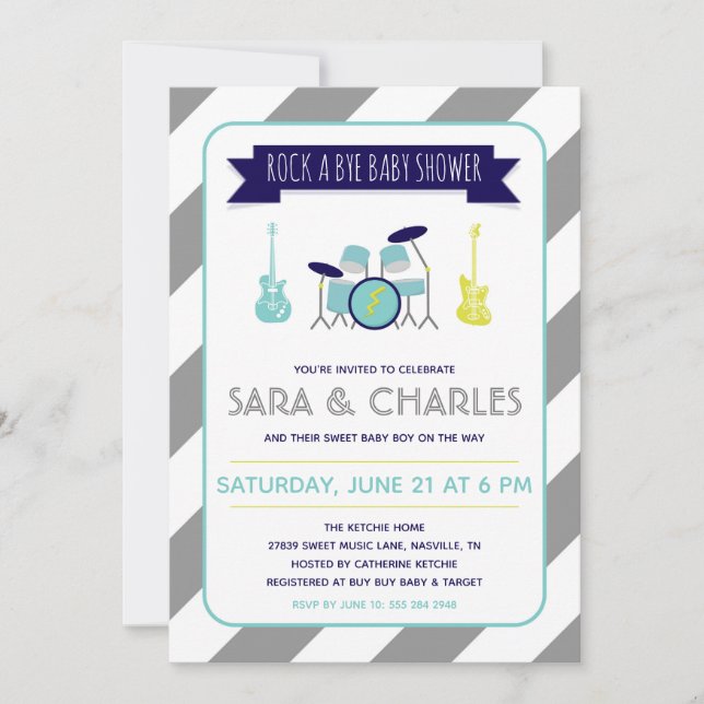 Invitation Guiter et tambours Rock a Bye Baby shower Invitati (Devant)