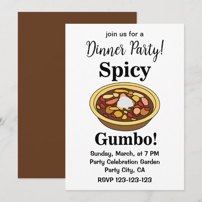 Invitation Gumbo Nourriture Gumbo Épicé (Devant / Derrière)