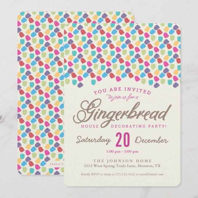 Invitation Gumdrops & Gingerbread Maison Décoration Party (Devant / Derrière)