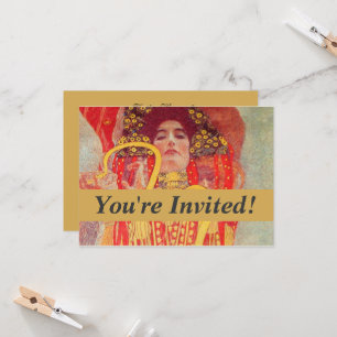 Invitation Gustav Klimt Femme Rouge Peinture de Serpent en Or