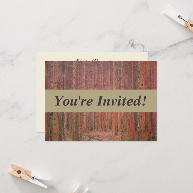 Invitation Gustav Klimt Fir Forêt Tannenwald Arbres rouges (Devant/Arrière en situation)