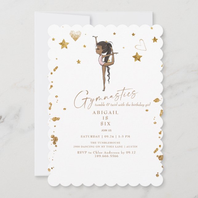 Invitation  Gymnastics Tumbling Pink Scalloped Birthday Party (Devant)
