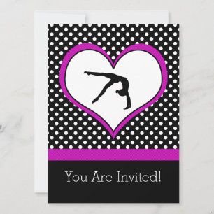 Invitation Gymnastique à pois rose avec le coeur