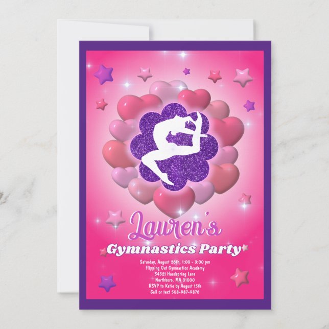 Invitation Gymnastique Anniversaire Soirée rose violet Invita (Devant)