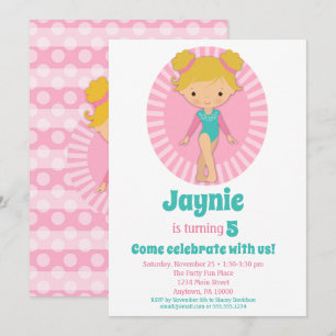 Invitation Gymnastique - Blonde Gymnast Pink Anniversaire Par