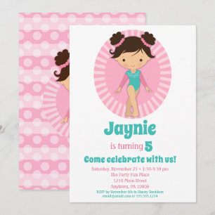 Invitation Gymnastique - Brunette Gymnast Pink Anniversaire