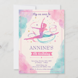 Invitation Gymnastique d'anniversaire à l'aquarelle personnal