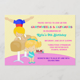 Invitation Gymnastique d'anniversaire Roue et Cupcakes