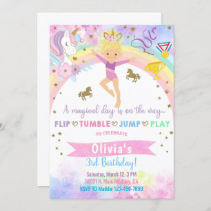 Invitation Gymnastique de la tête de licorne blonde anniversa