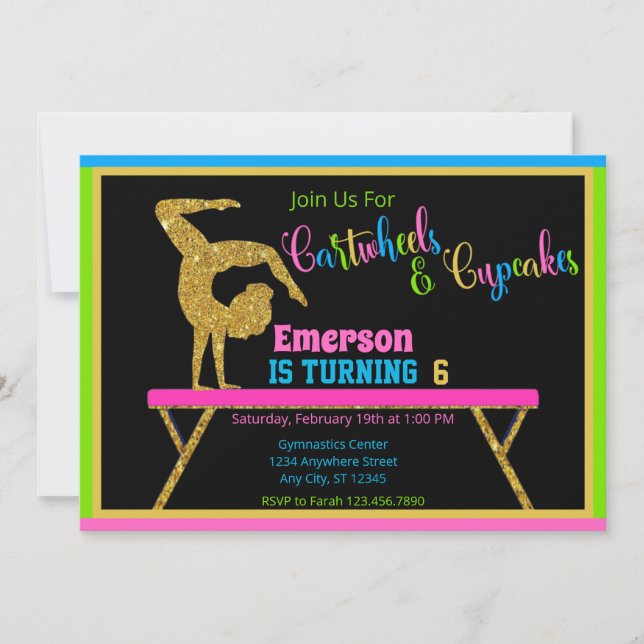Invitation Gymnastique des roues et cupcakes (Devant)