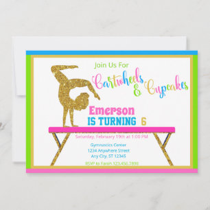 Invitation Gymnastique des roues et cupcakes