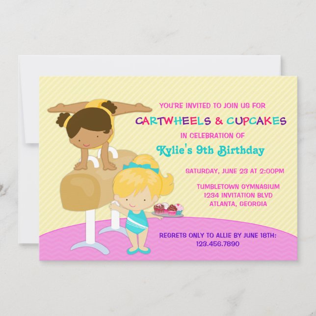 Invitation Gymnastique des roues et des cupcakes (Devant)