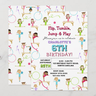 Invitation Gymnastique Enfants Fille Anniversaire Thème de fê