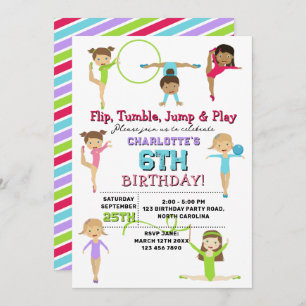Invitation Gymnastique Enfants Fille Anniversaire Thème de fê