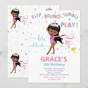 Invitation Gymnastique fête d'anniversaire Peau Brown africai