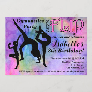 Invitation Gymnastique Flip Girls Anniversaire Fête Invitatio