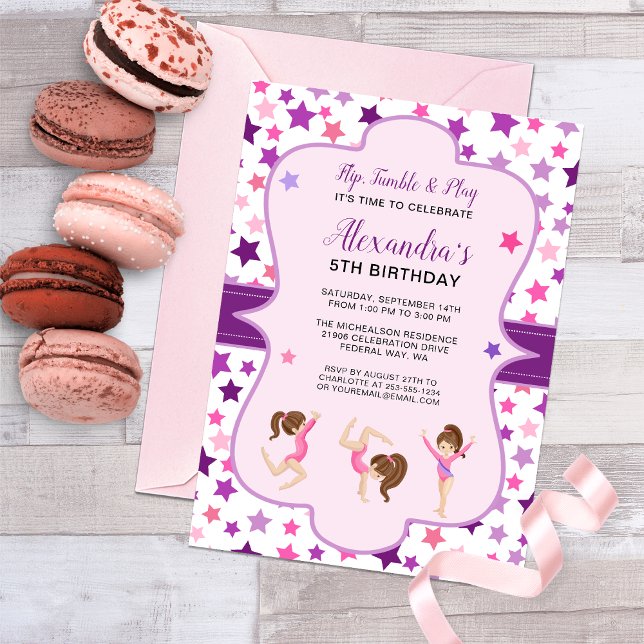 Invitation Gymnastique Girl Stars Anniversaire (Gymnastic Birthday Invitation)