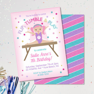 Invitation Gymnastique mignonne Pink Hair Jump fête d'anniver