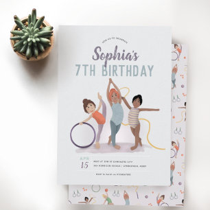 Invitation Gymnastique mignonne violette 7e anniversaire
