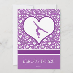 Invitation Gymnastique Motif personnalisée aux fleurs violett